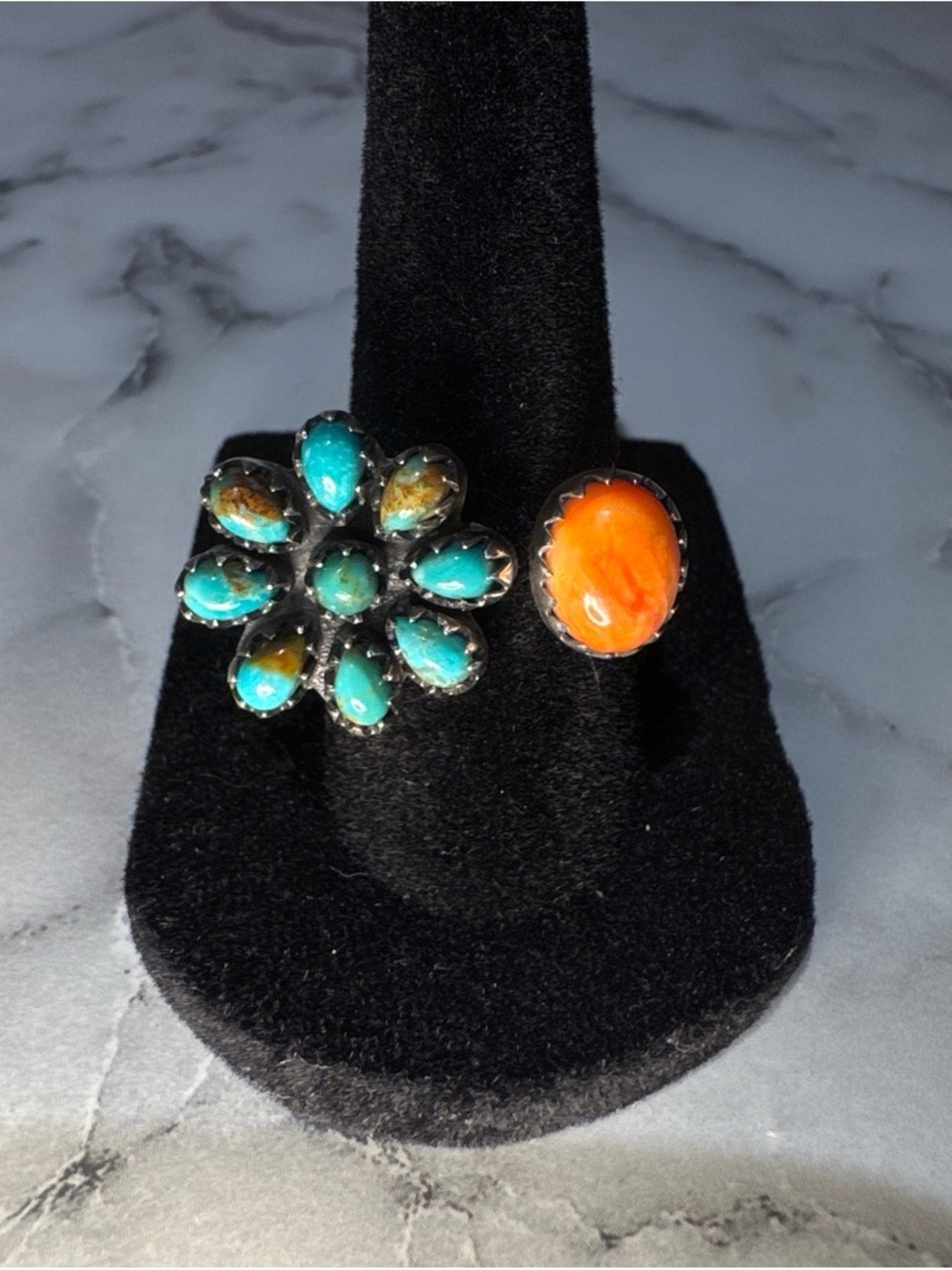 Sterling Silver Turquoise & Orange Spiny Ring